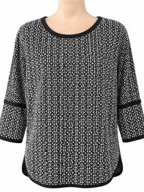 MAX STUDIO Crew Neck Hi-Lo Tunic Tweed Top 3/4 Sleeves